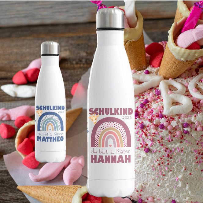 Thermosflasche Schulkind "Design Regenbogen" - personalisiert