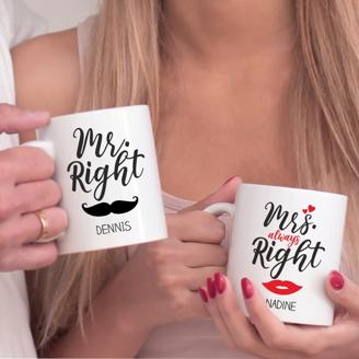 Tassen Mr. Right & Mrs. always Right - personalisiert