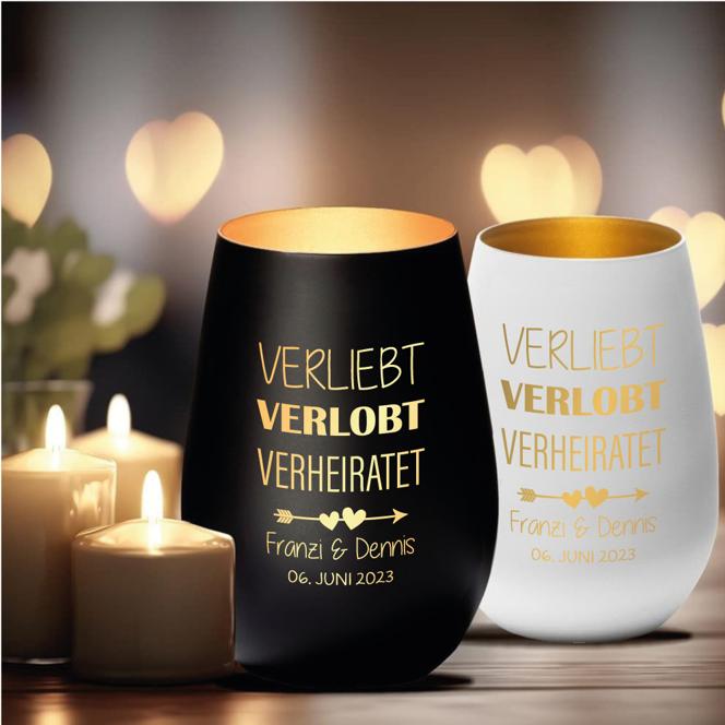 Windlicht "Hochzeit verliebt, verlobt..."