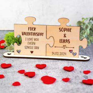 Holz - Puzzleteile "Fuck Valentinesday - I love you every single day" - personalisiert