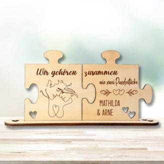 Holz - Puzzleteile "Wir gehören zusammen" - personalisiert