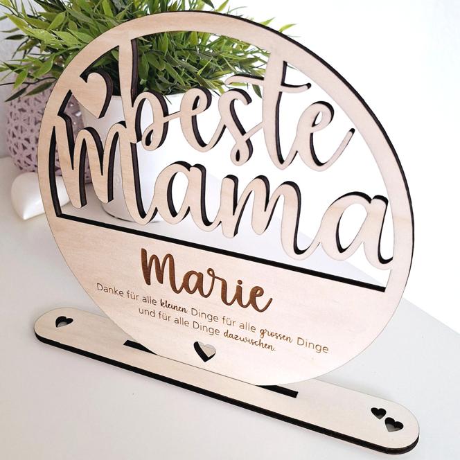 Personalisierter Holzaufsteller "beste Mama" - mit Gravur 