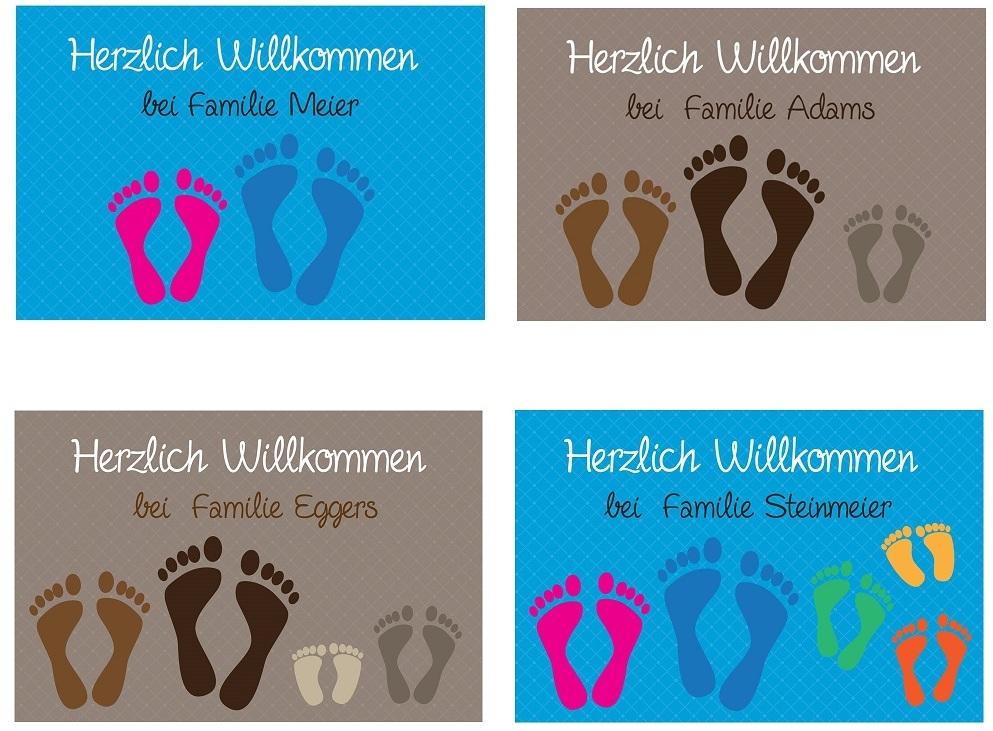 Personalisierte Fußmatte 'Füße' in taupe oder blau - Einladendes  Familien-Geschenk