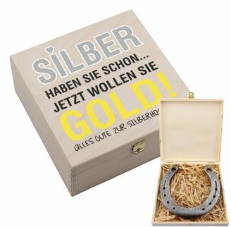 Hufeisen-Box "Silber haben sie schon… jetzt wollen Sie Gold! Alles Gute zur Silberhochzeit!"