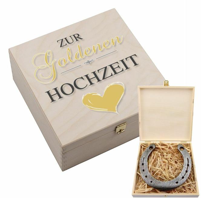 Hufeisen-Box "Zur Goldenen Hochzeit" (goldenes Herz)