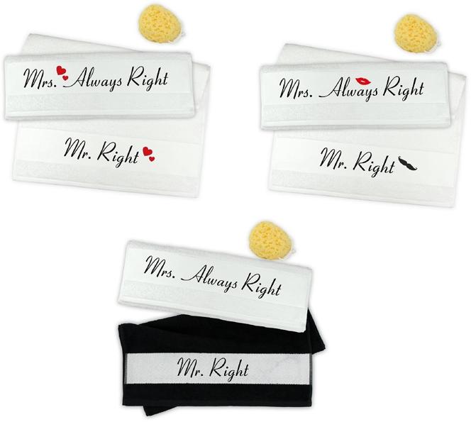 Handtuch-Set "Mr. Right & Mrs. Always Right" (verschiedene Designs)