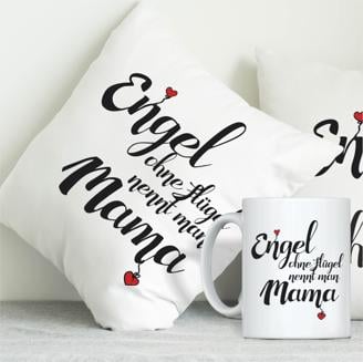 Geschenkset "Engel ohne Flügel nennt man Mama" (Kissen & Tasse)
