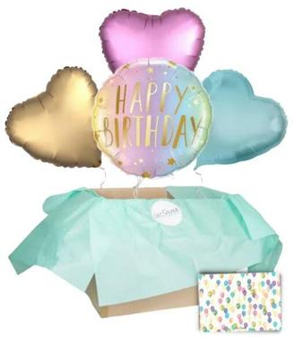 Heliumballon-Geschenk - Happy Birthday - Rainbow Pastell Set