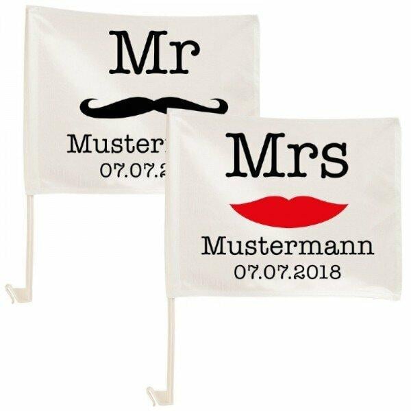 Autofahnen Set - Mr &amp; Mrs mit Personalisierung