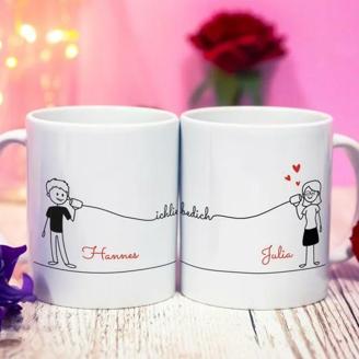 Tasse mit Comicfiguren für Paare - Ich liebe Dich