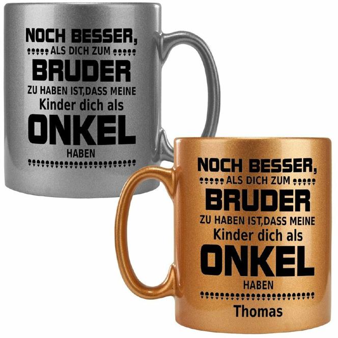  wie viel er Dir bedeutet. MIt diesem besonderen Lob wird ihm sicher sein morgendlicher Kaffee deutlich versüßt und gleich doppelt so gut schmecken. Bestelle daher das Brudergeschenk - Becher mit Spruch und schenke ihm eine Anerkennung