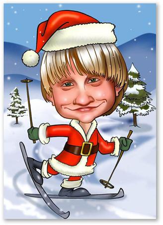 Karikatur vom Foto - Nikolaus im Schnee (ca120)