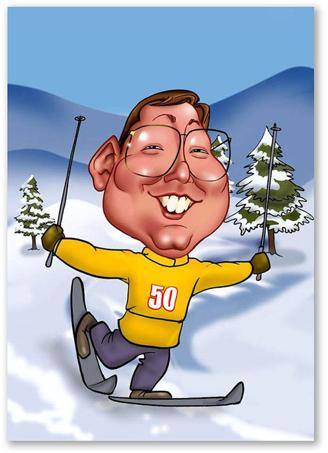 Karikatur vom Foto - Skifahrer (ca126)