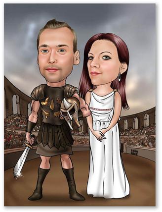 Karikatur vom Foto - Sexy Gladiatoren-Paar (ca682)