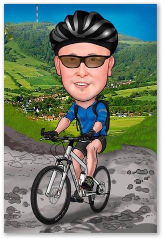 Karikatur vom Foto - Sportlicher Mountainbiker (ca908)