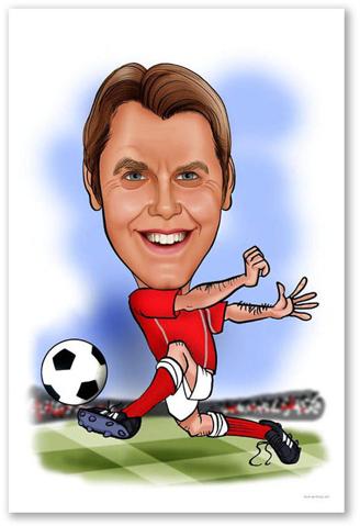 Karikatur vom Foto - Fussball in Rot (ca1133)