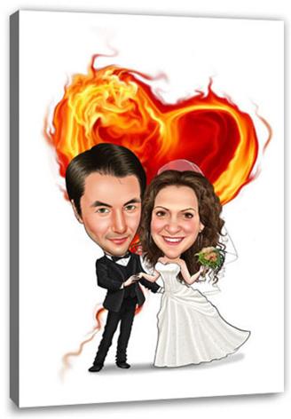 Karikatur vom Foto - Hochzeitspaar brennendes Herz (ca1198)