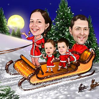 Karikatur vom Foto - Weihnachten Familie (ca1236)