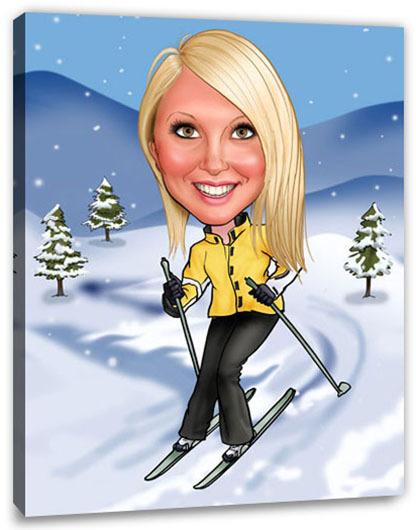 Karikatur vom Foto - Skifahren pur (ca270woman)