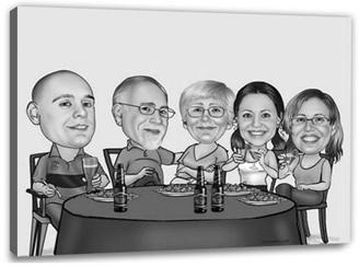 Karikatur vom Foto - Familien Dinner SW (ca424sw)