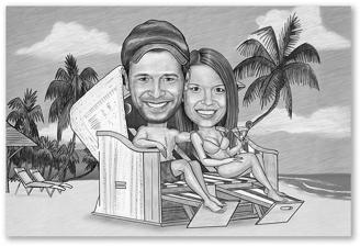 Karikatur vom Foto - Paar im Strandkorb Zeichnung (ca287pen)