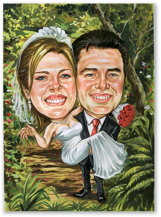 Karikatur vom Foto - Hochzeitspaar im Dschungel (cdi247)