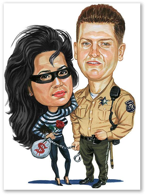Karikatur vom Foto - Polizist mit Frau (cdi316)