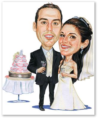 Karikatur vom Foto - Brautpaar vor Torte (cdi327)