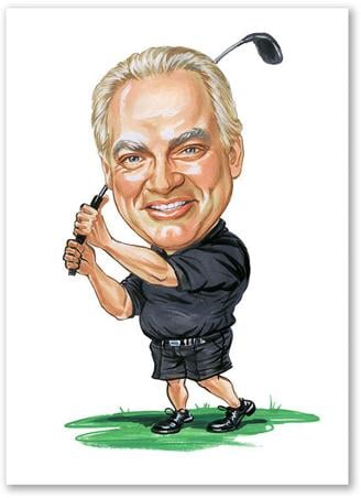 Karikatur vom Foto - Golf im schwarzen Outfit (cdi351)