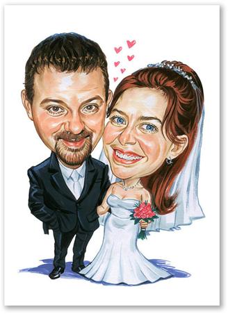 Karikatur vom Foto - Hochzeit in Schwarzweiss (cdi353)