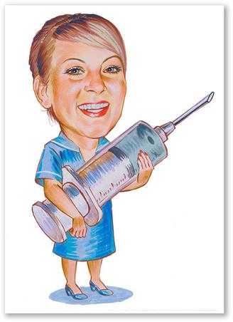 Karikatur vom Foto - Krankenschwester mit Spritze (cdi424)