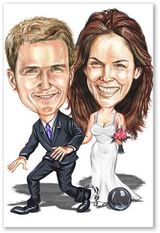 Karikatur vom Foto - Hochzeit angekettet (cdi500)