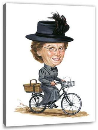 Karikatur vom Foto - Dame auf Fahrrad (cju165)