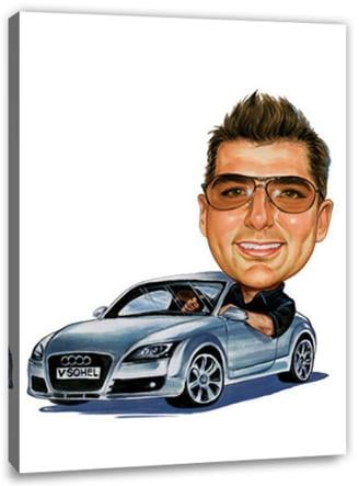 Karikatur vom Foto - Mann im Audi (cju294)