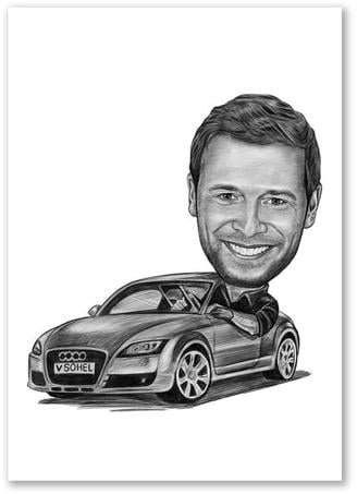Karikatur vom Foto - Mann im Audi (ca2941pen)