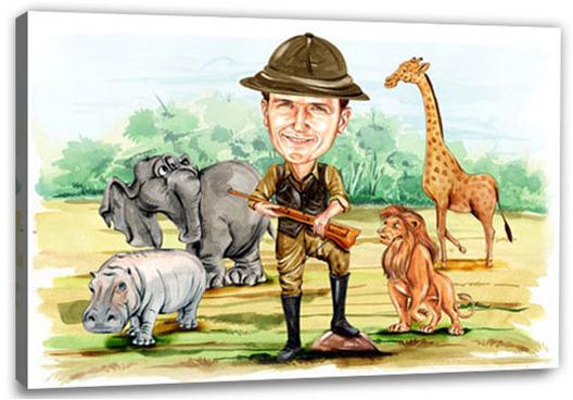 Karikatur vom Foto - Auf Safari (HD53)