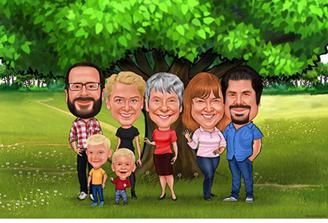 Karikatur vom Foto - Familie im Park (ca971)