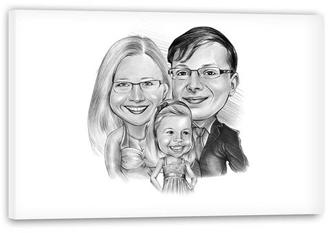 Karikatur vom Foto - Familie Mama Papa Kind Portrait Zeichnung (ca1313pen)