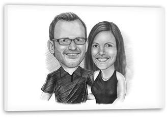Karikatur vom Foto - Sympathisches Paar Portrait Zeichnung (ca1314pen)