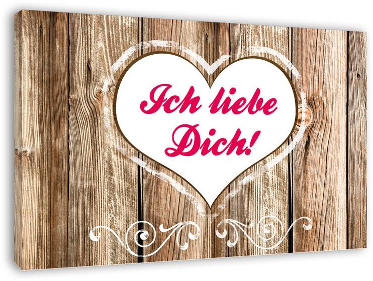 "Ich liebe Dich" Spruch auf Leinwand mit Holzoptik
