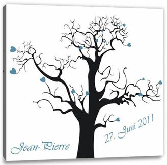 Fingerabdruck-Leinwand - Lebensbaum Herzchen Blau