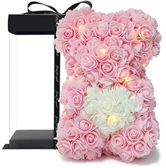 Rosenblumenbär, Blumen auf jedem Rosenbären-Rosen-Teddybär Geschenk für Muttertag, Valentinstag, Jubiläum & Brautduschen - Klare Geschenkbox inklusive! (Light pink, 10in)