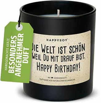 Happy Birthday Duftkerze im Glas mit Spruch - Geschenkidee für Frauen - Geschenk für Freundin - 100% handgemachte und nachhaltige Geburtstagsgeschenke - Duftkerzen als Geburtstagsgeschenk