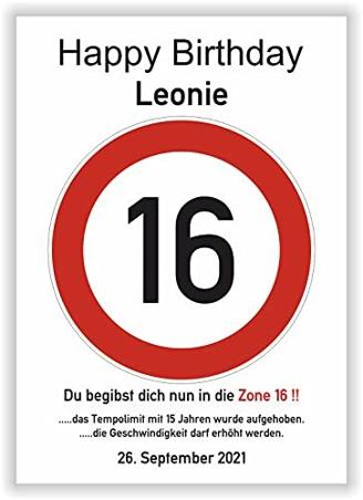 16 Jahre Happy Birthday Verkehrszeichen Karte - Geschenk zum 16. Geburtstag Geschenkidee Junge Geburtstagsgeschenk Mädchen fünfzehn Party Deko Bild Geburtstagskarte