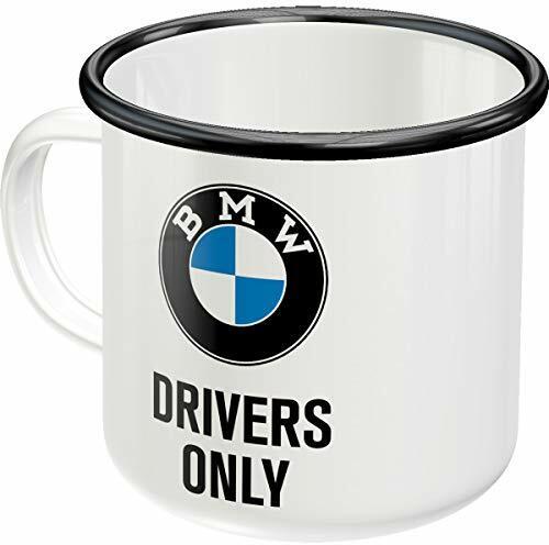 Nostalgic-Art Retro Emaille-Tasse, 360 ml, BMW – Drivers Only – Geschenk-Idee für BMW Accessoires Fans, Camping-Becher, Vintage Design
