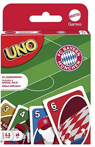 Mattel Games HHW79 - UNO FC Bayern München Bundesliga Edition, Kartenspiel ab 7 Jahren, Geschenk für Fans, Erwachsene oder Familien Spielabend, deutsche Version