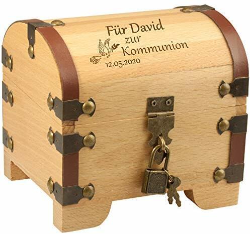 Geschenke 24 Schatztruhe mit Personalisierung als Kommunionsgeschenk Verpackung Erstkommunion für Mädchen Jungen Buben Besondere Geschenke zur Kommunion