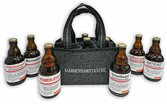 QUATSCHmanufaktur Bier Männerhandtasche Medizin/Männergeschenk gefüllt mit 6 Bier Flaschen in der Filztasche/Bier Geschenke für Männer 6 × 0,33 l Bier