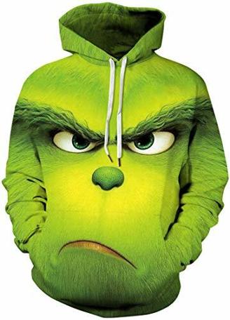 PADOLA Herren Kapuzenpullover 3D Druck Hoodie Langarm Sweatshirt mit Taschen Halloween Wehnachten Christmas Geschenke (00Grün Monster, 4XL)