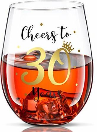 Prost auf 30 Geburtstag Stammlos Weinglas 30. Geburtstag Weinglas Geschenk für Männer Frauen 30. Geburtstag Party Hochzeit Jahrestag Party Dekorationen 17 Unzen